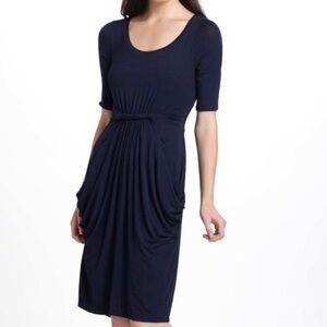 Anthropologie Chignon Navy Blue Jersey Short Sleeve Midi Dress Small